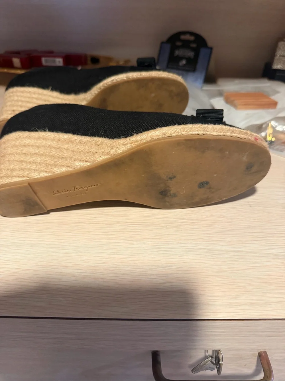 Wedge Espadrille Pumps with Bow Detail - Black